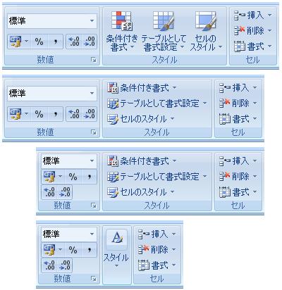 ［数値］［スタイル］［セル］