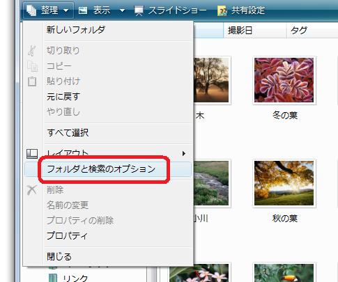 フォルダと検索のオプション