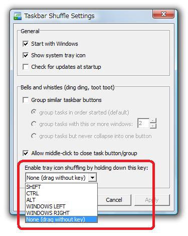 Taskbar Shuffle Settings