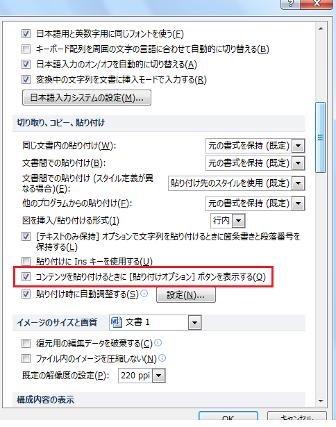 Word2010の貼り付けオプションボタンが邪魔