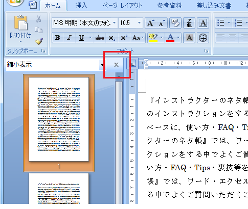 Word2007で縮小表示を非表示にする 