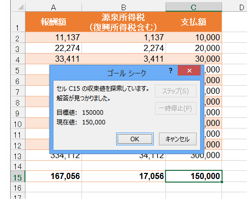 復興特別所得税を源泉徴収した支払額から報酬額を逆算－ゴールシーク