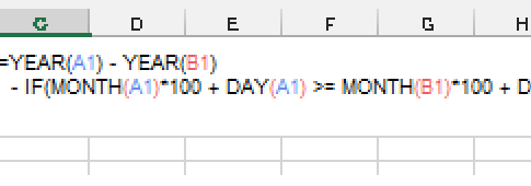 DATEDIF関数を使わずに年齢を計算する