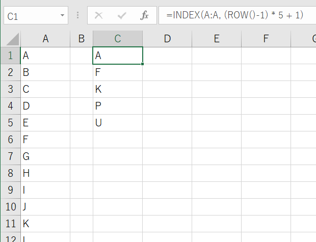 INDEX関数でn行おきにデータを抽出する