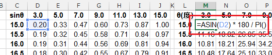 ハイヒールと三角関数の表をExcelで作ってみた－ASIN関数