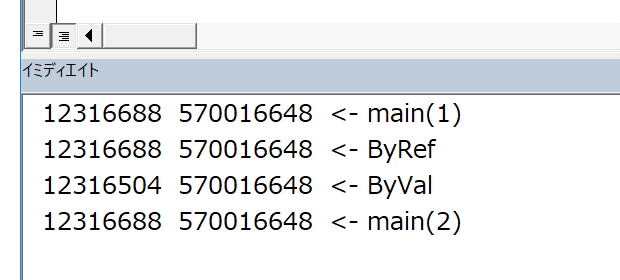 VarPtr関数の出力