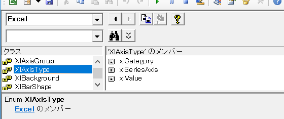 オブジェクトブラウザー：XlAxisType列挙