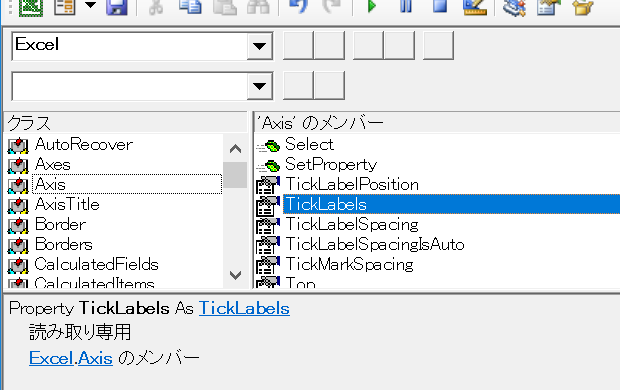 オブジェクトブラウザー：Axis.TickLabels