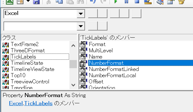 日付軸の表示形式 Ticklabels Numberformatlocal エクセルマクロ Excel Vbaの使い方 グラフ Chart