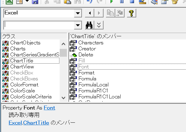 オブジェクトブラウザー：ChartTitle.Font