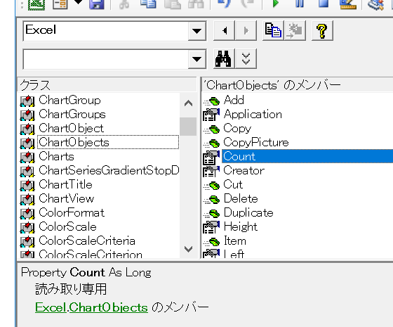 オブジェクトブラウザー：ChartObjects.Count
