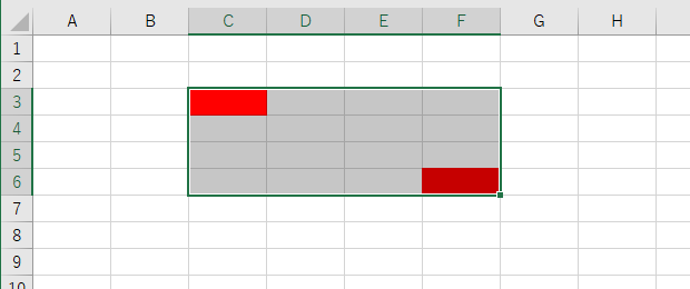 Worksheet.UsedRange：2つのセルに書式設定