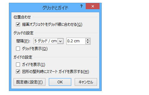 PowerPoint 2013でグリッド線に合わせるには