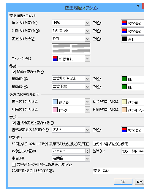 Word 2013で変更履歴オプションは？